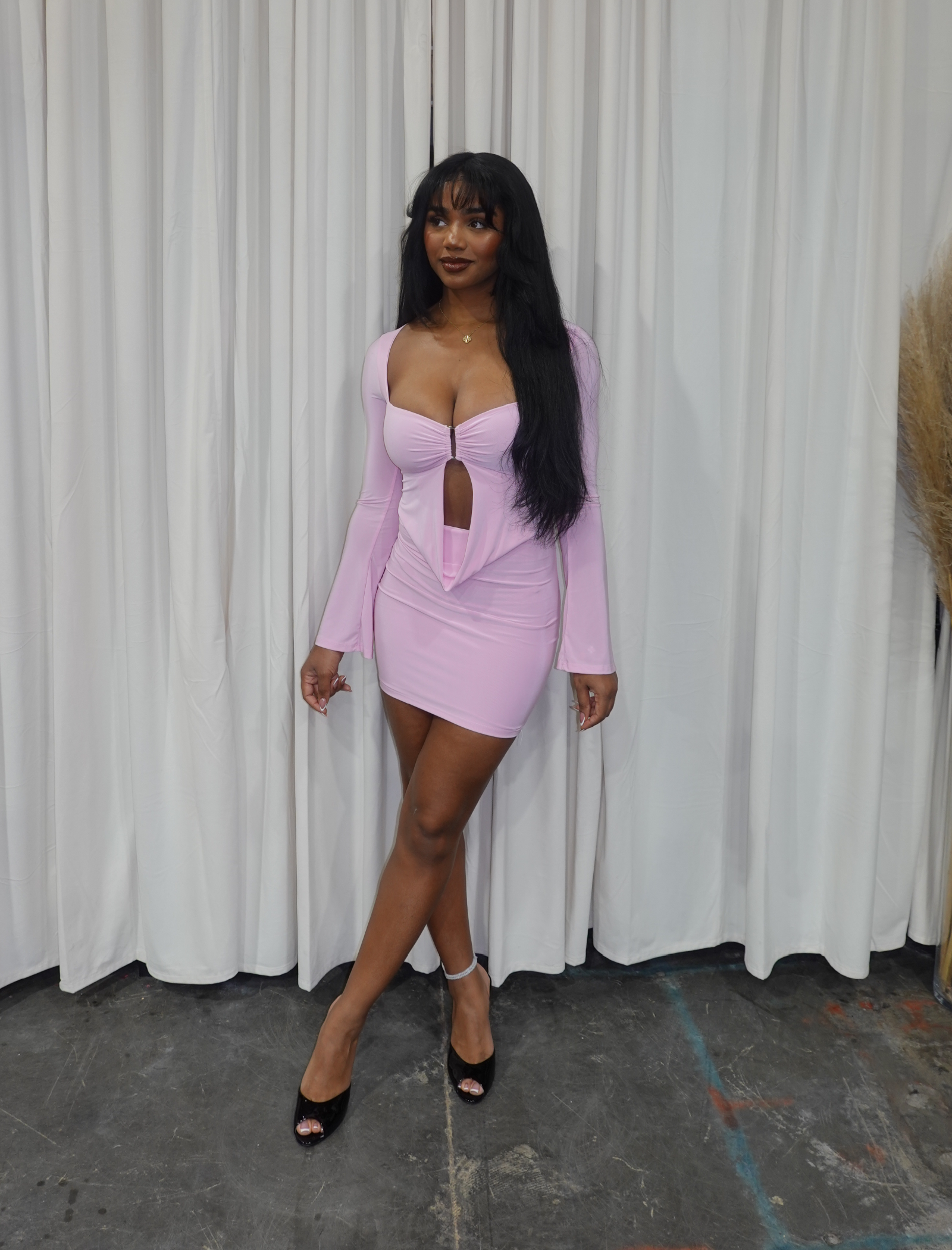 Ibarra Long Sleeve Mini Dress (Pink)