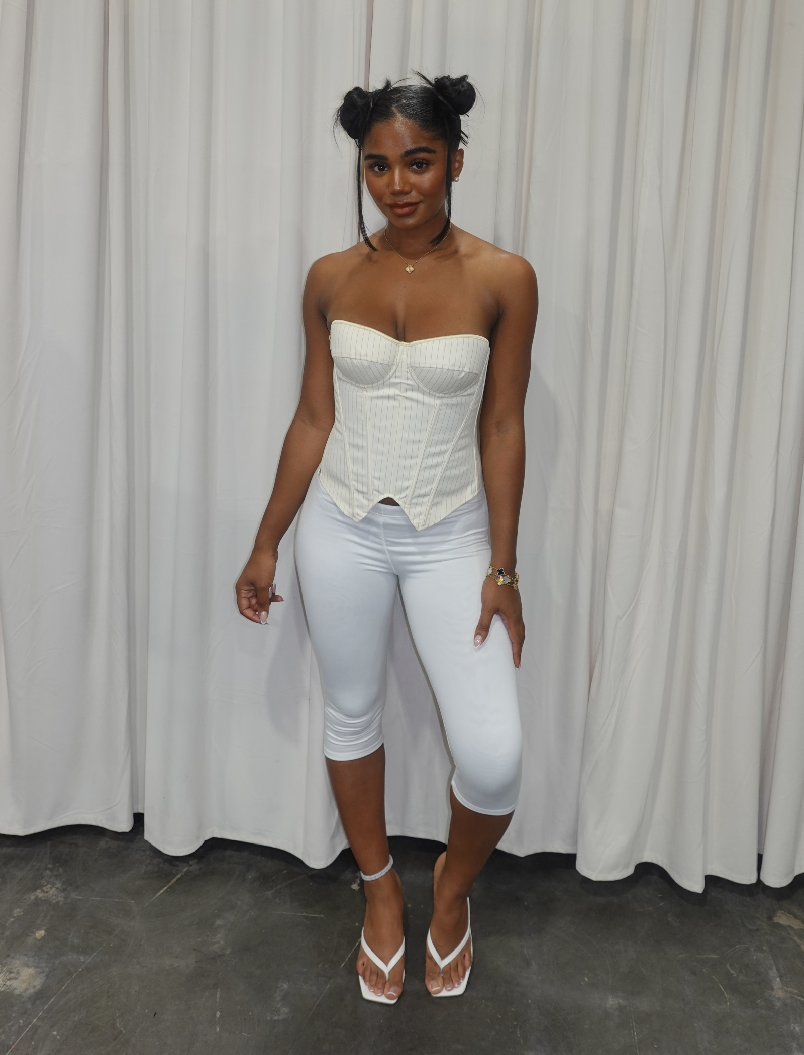 Jackson Pinstripe Corset Top (Ivory White)