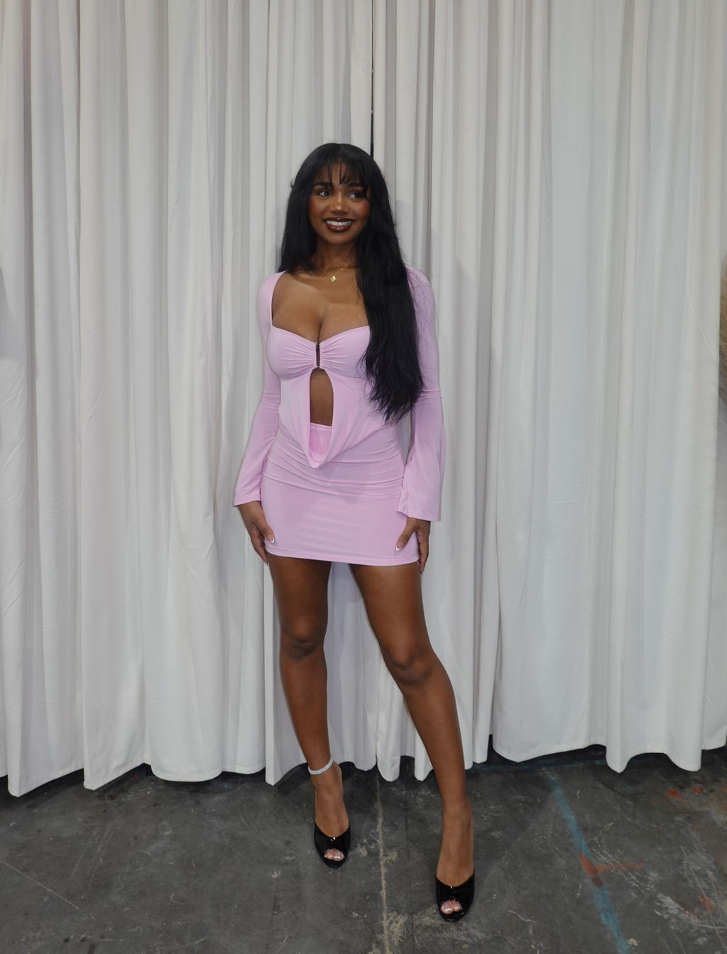 Ibarra Long Sleeve Mini Dress (Pink)