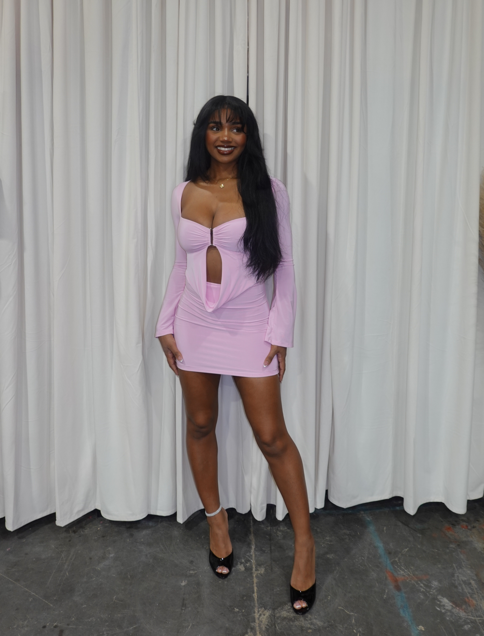 Ibarra Long Sleeve Mini Dress (Pink)