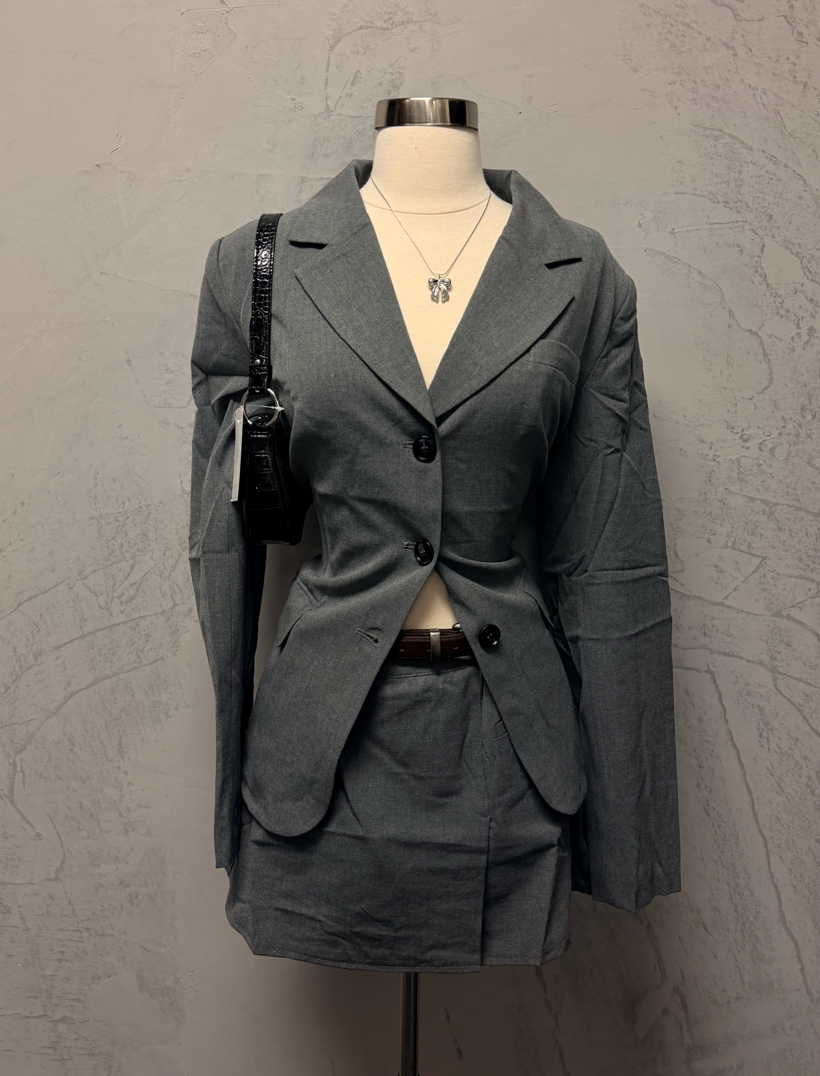 Ayan Mini Skirt Set (Grey)