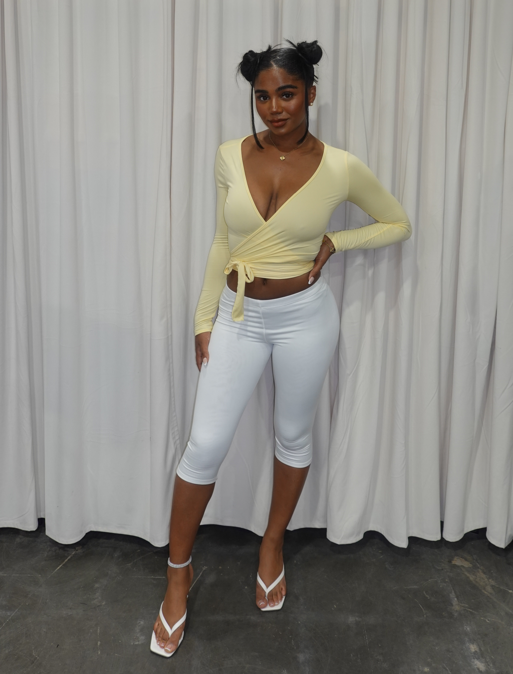 Poly Long Sleeve Wrap Top (Light Yellow)