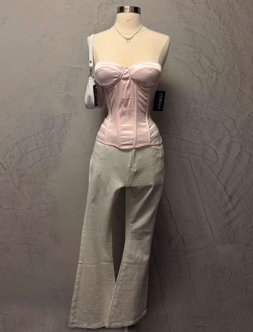 Akira Rhinestone Flare Jeans (White)