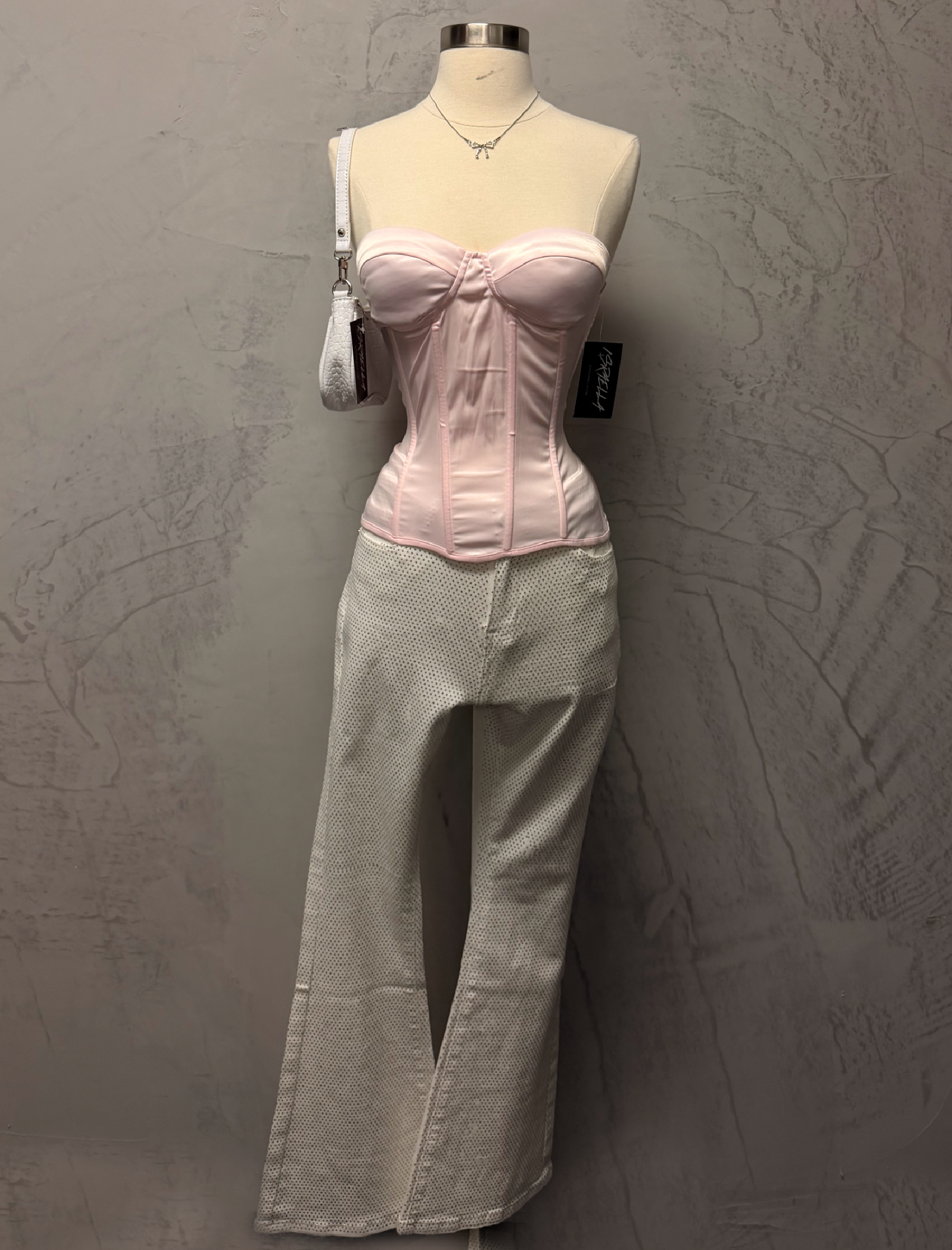 Akira Rhinestone Flare Jeans (White)