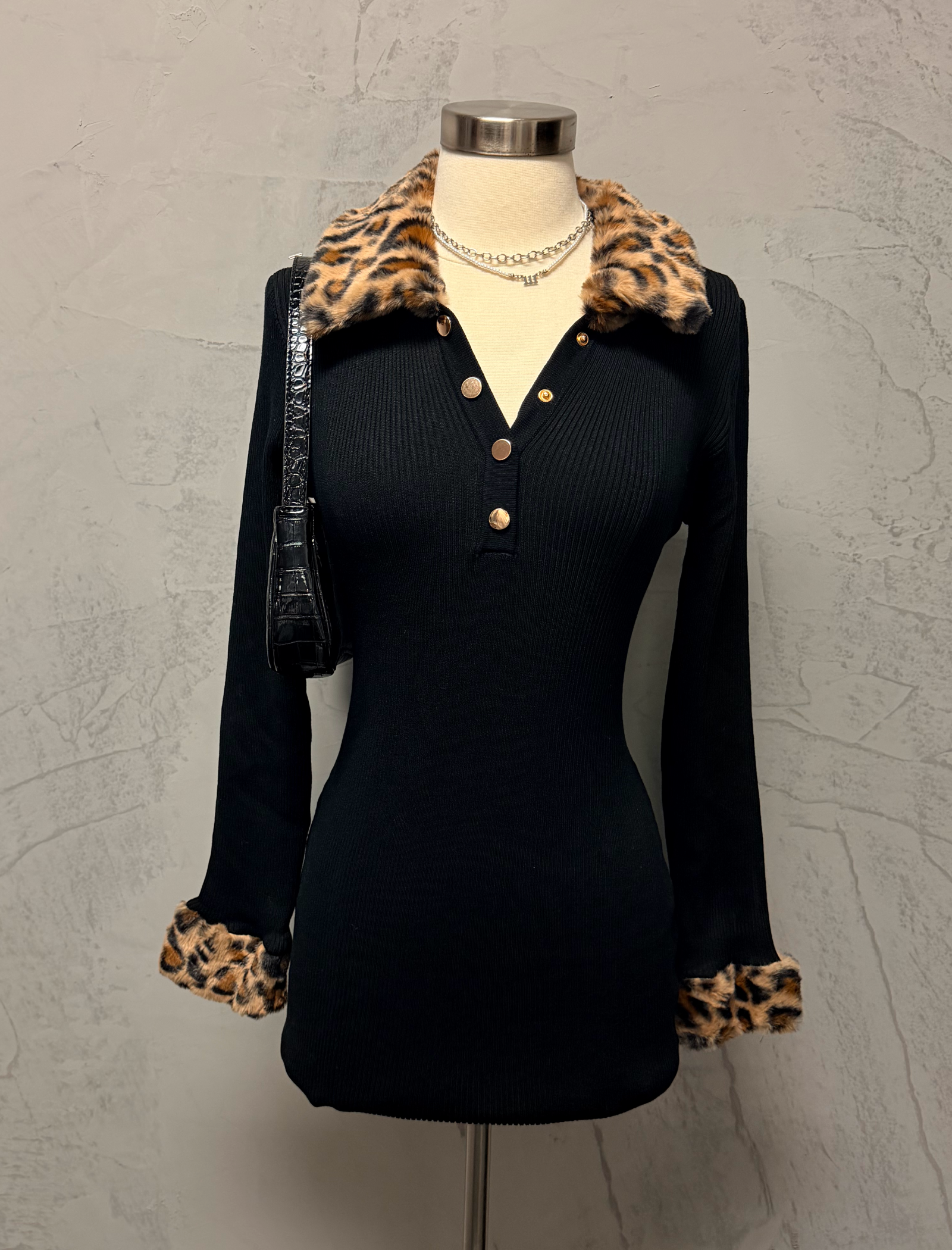 Ariella Long Sleeve Ribbed Mini Dress (Black)