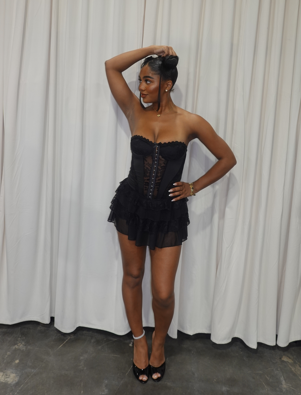 Suzie Lace Mini Dress (Black)