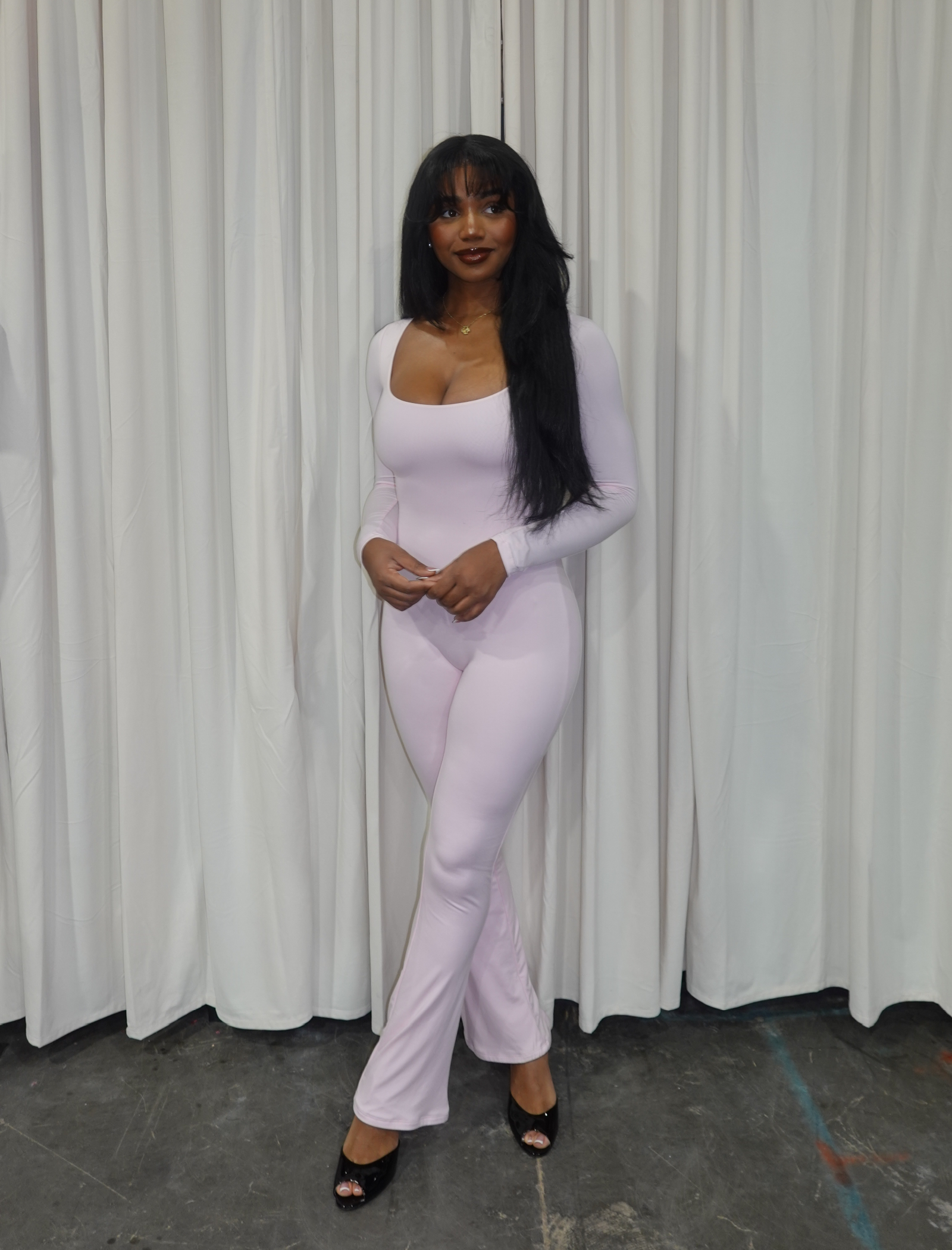 Kaysen Long Sleeve Jumpsuit (Baby Pink)