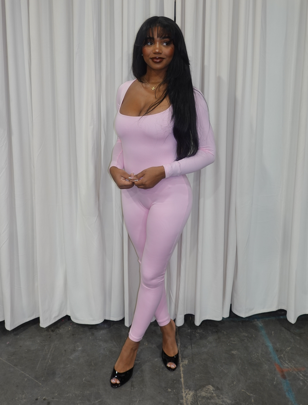 Alessia Long Sleeve Jumpsuit (Light Pink)