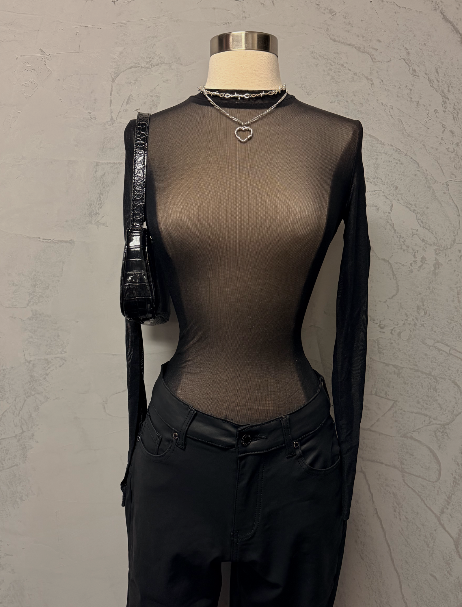 Kalani Mesh Long Sleeve Top (Black)