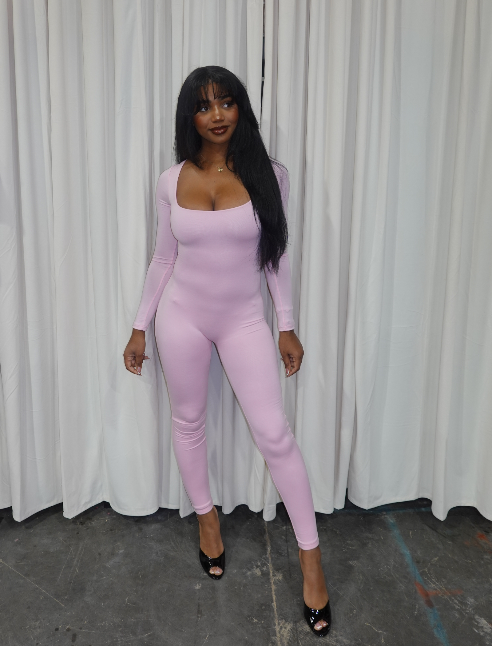 Alessia Long Sleeve Jumpsuit (Light Pink)