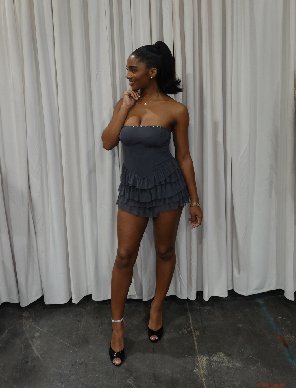 Saffron Tube Mesh Mini Dress (Charcoal Grey)