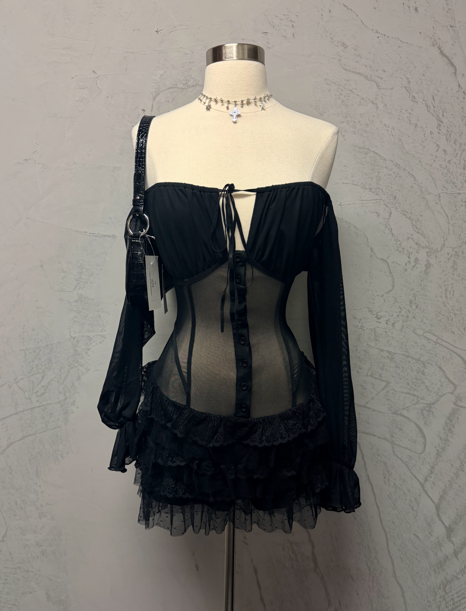 Russel Long Sleeve Mesh Dress (Black)