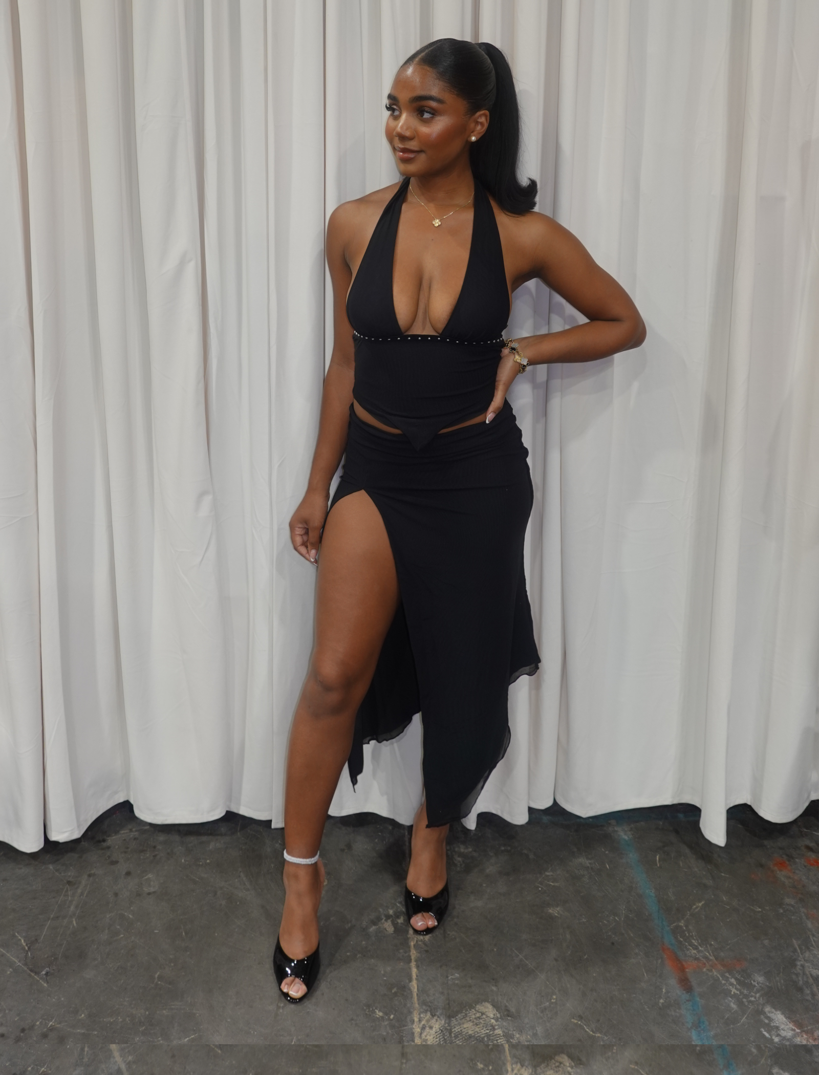 Almeda Halter Skirt Set (Black)