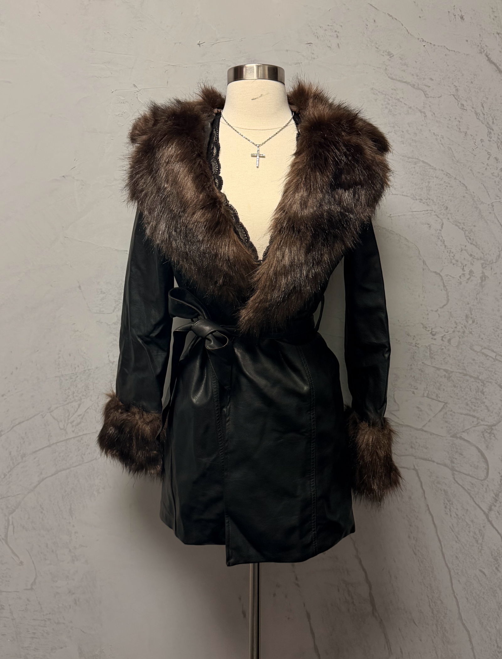 Rae Leather Trench Coat (Black)