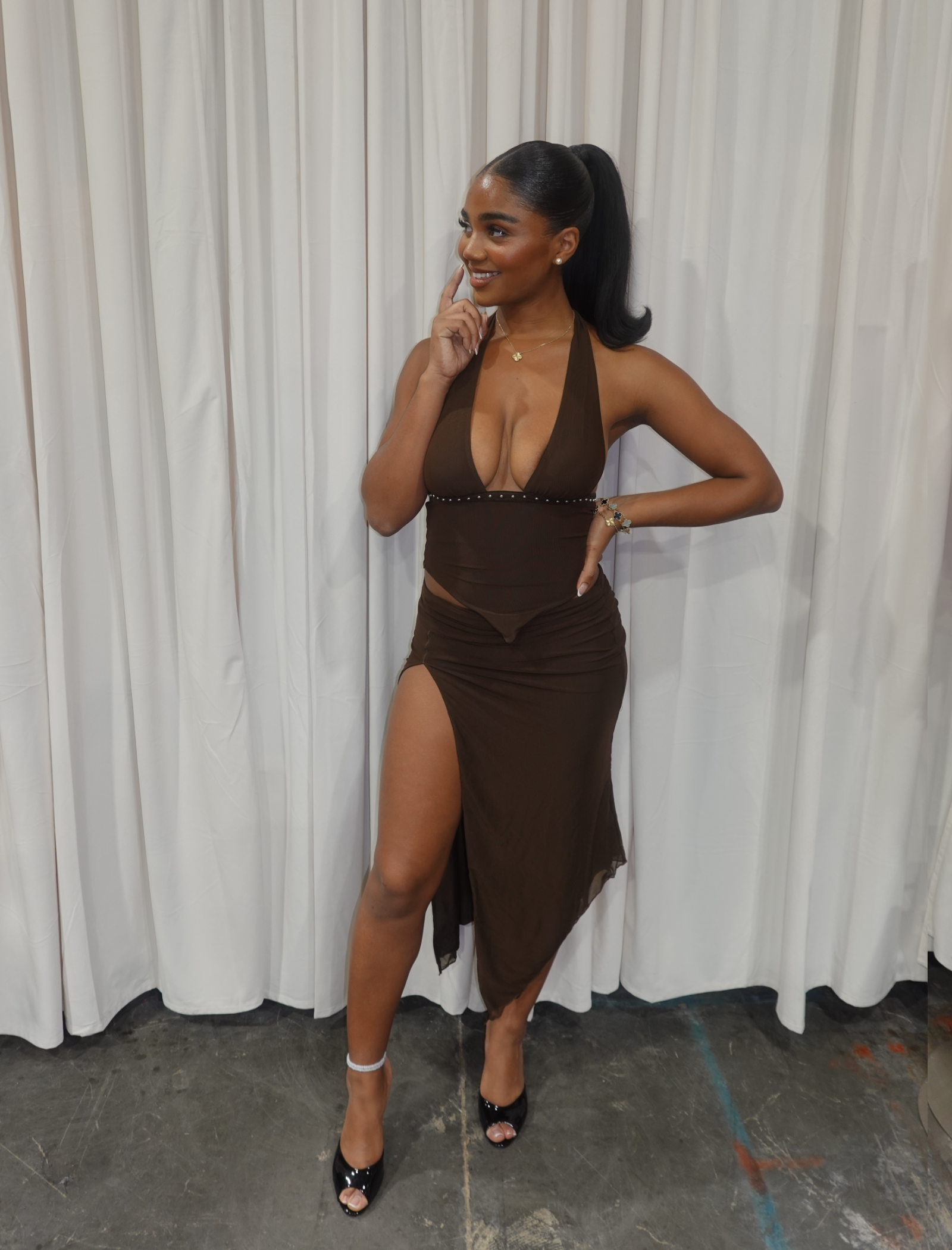 Almeda Halter Skirt Set (Brown)