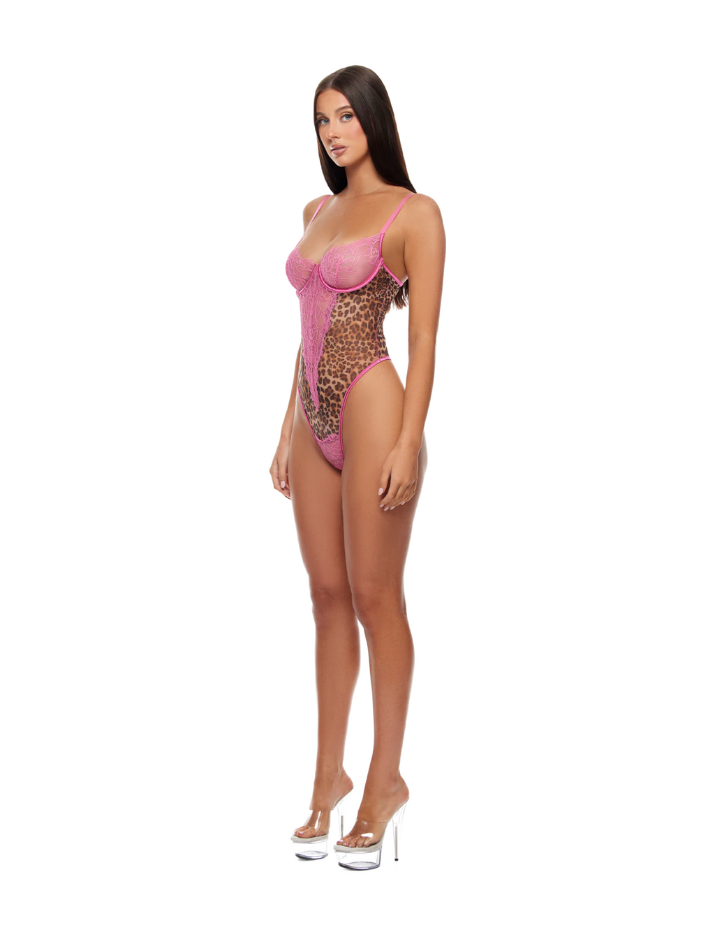 Lucy Mesh Bodysuit (Pink Leopard)