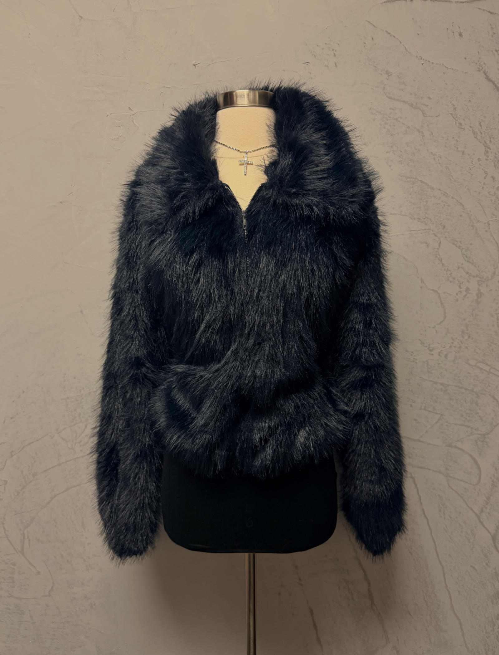 Yvette Fur Bomber Jacket (Navy Blue)