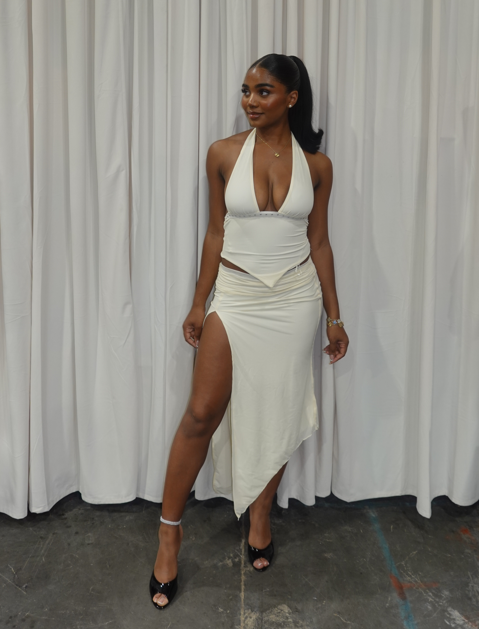 Almeda Halter Skirt Set (Ivory White)