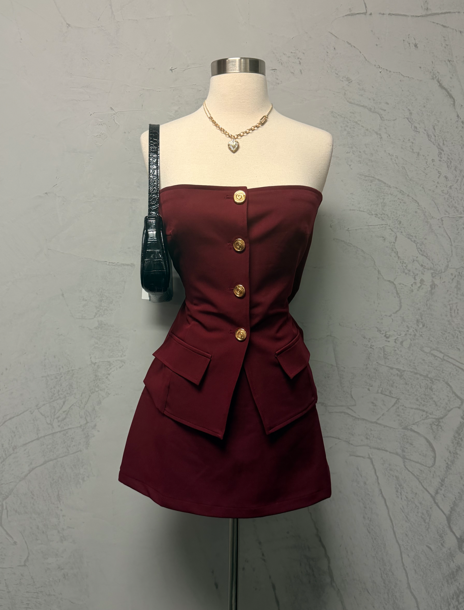 Zyra Mini Skirt Set (Burgundy Red)