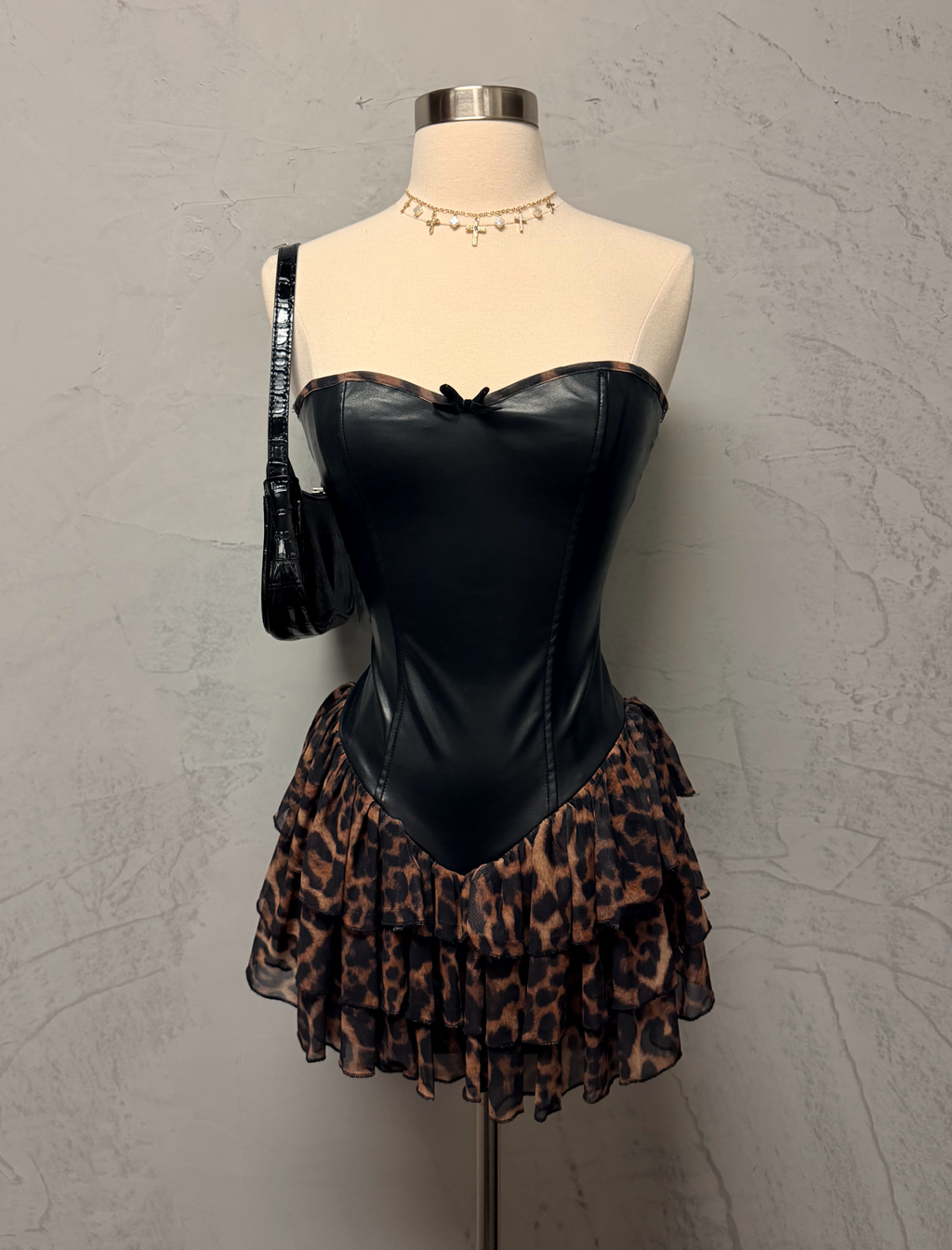 Rockin Leather Tube Mini Dress (Black Leopard)