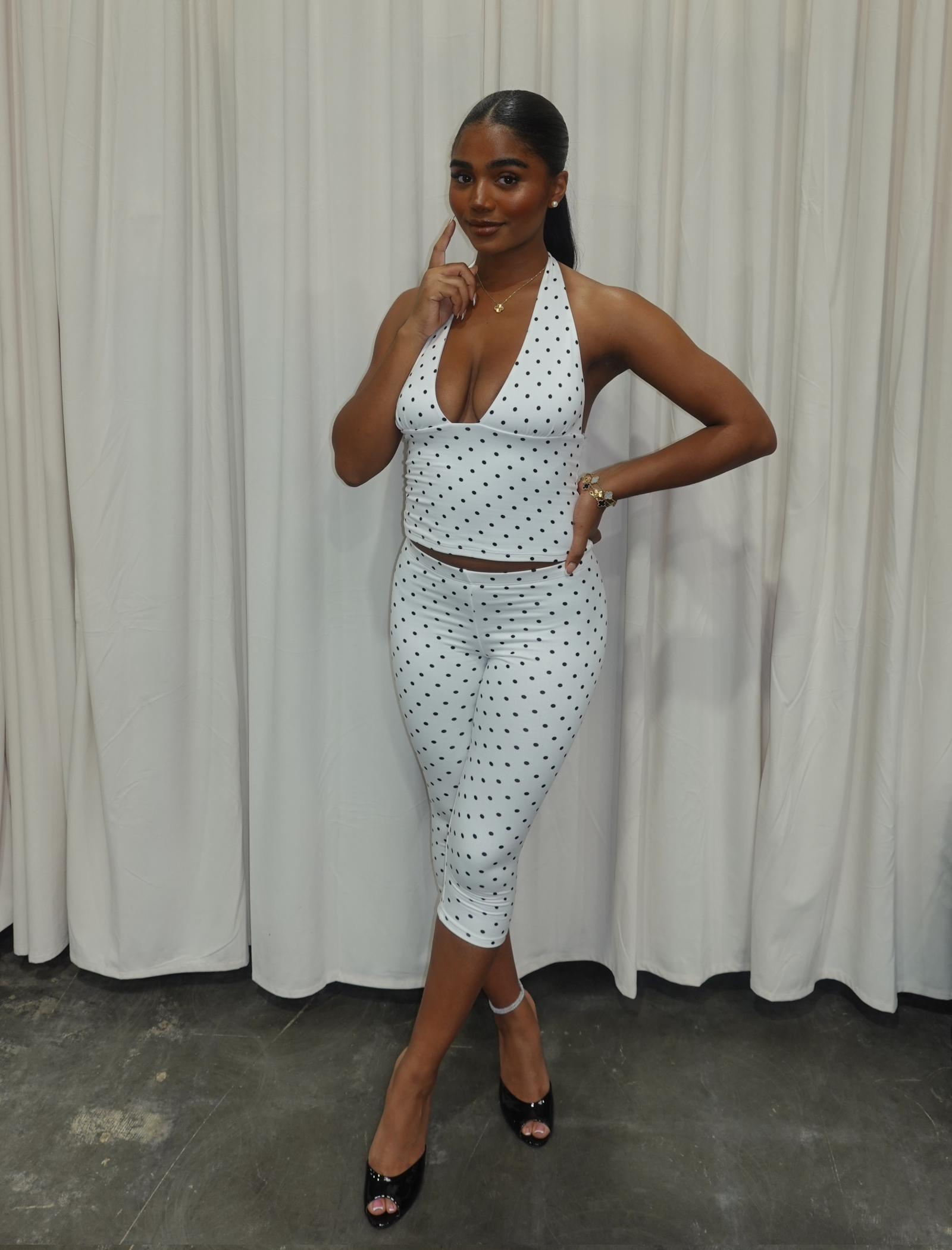 Nicole Halter Top (White Polka Dot)