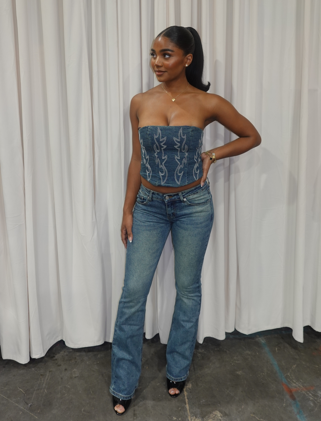 Soledad Tube Corset Top (Dark Wash Denim)