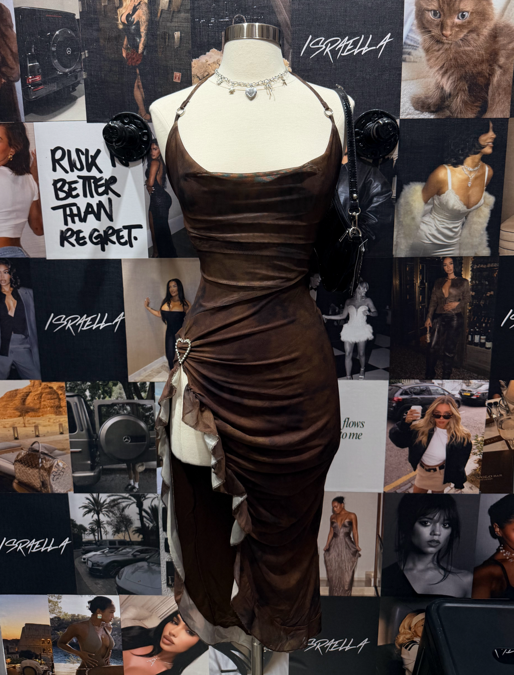 Hazel Mesh Maxi Dress (Brown Multi)