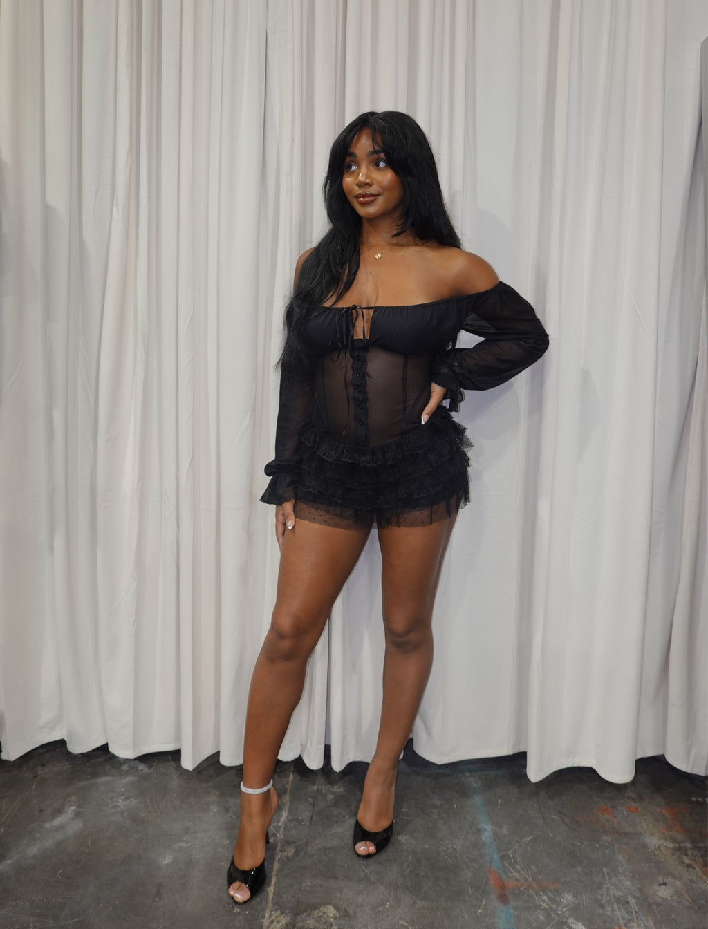 Russel Long Sleeve Mesh Dress (Black)