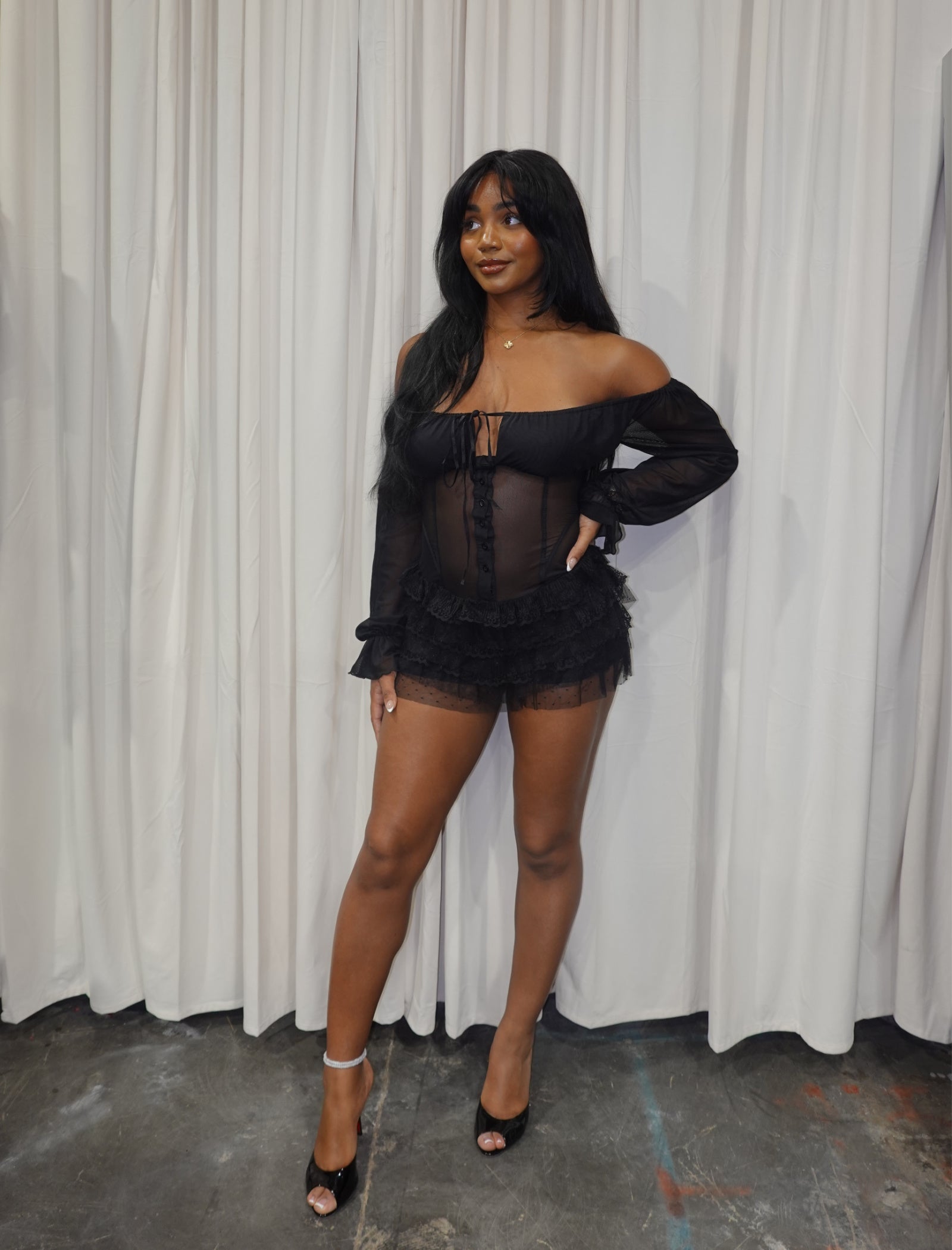 Russel Long Sleeve Mesh Dress (Black)