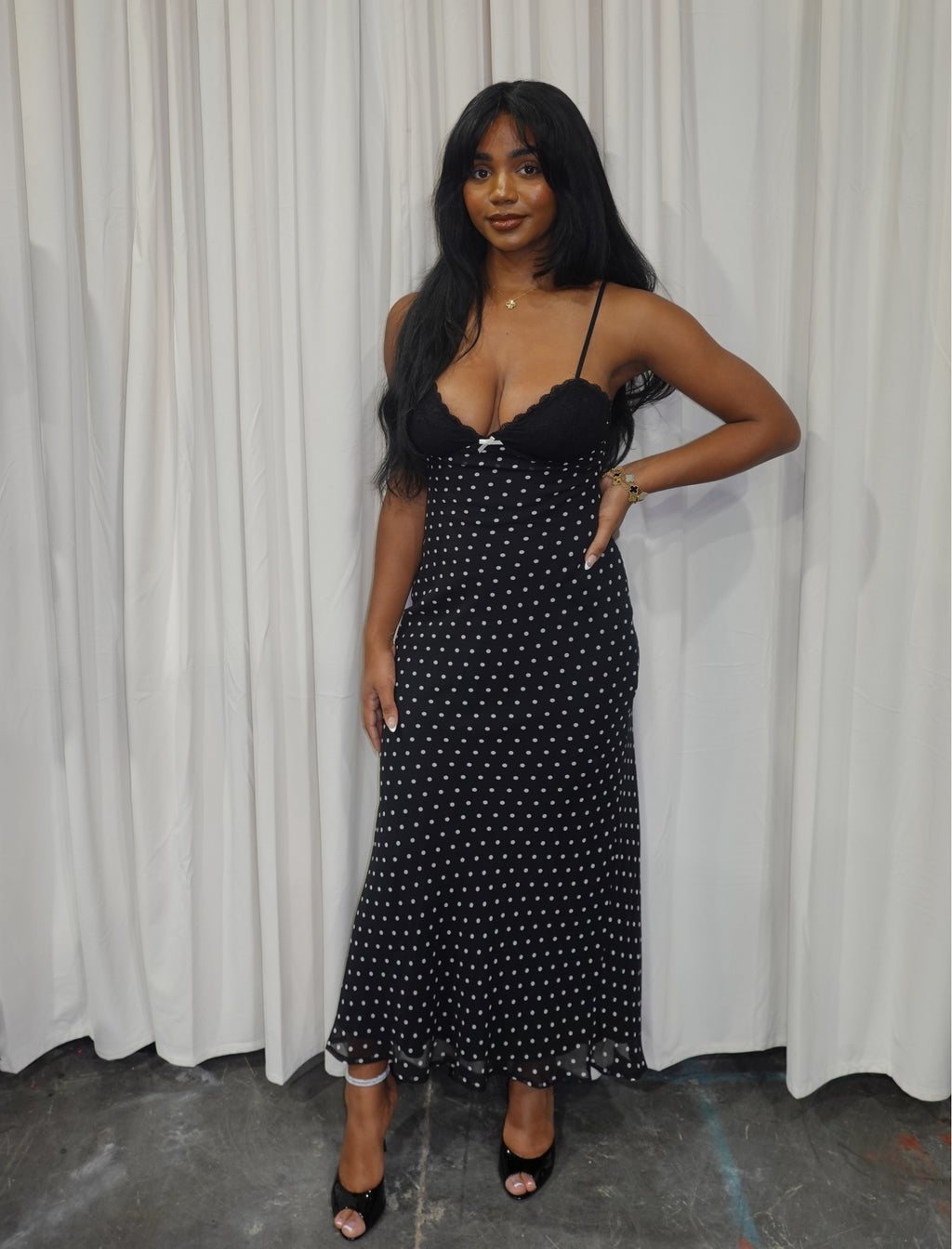Crystal Mesh Maxi Dress (Black/White)