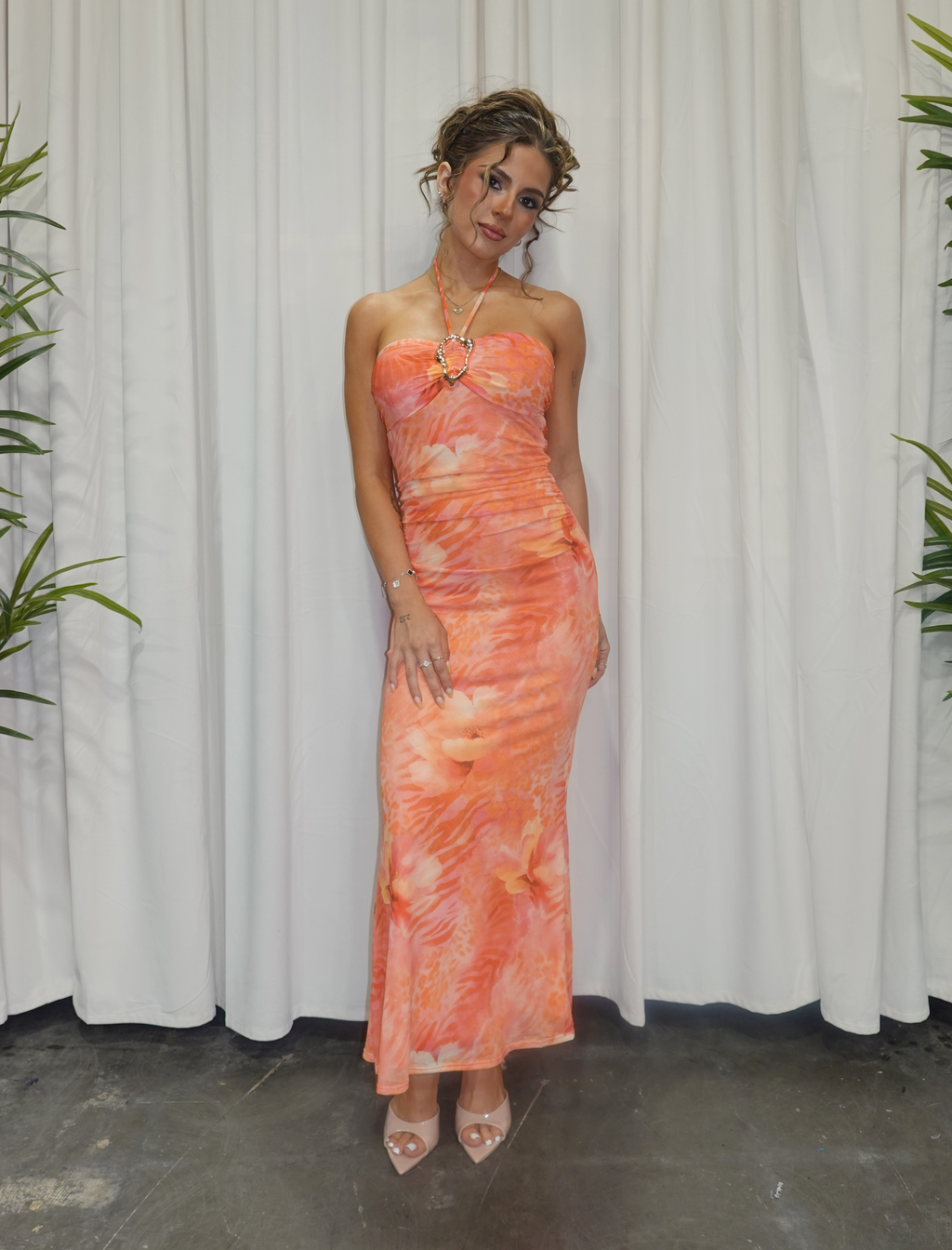 Francesca Mesh Maxi Tube Dress (Orange Multi)