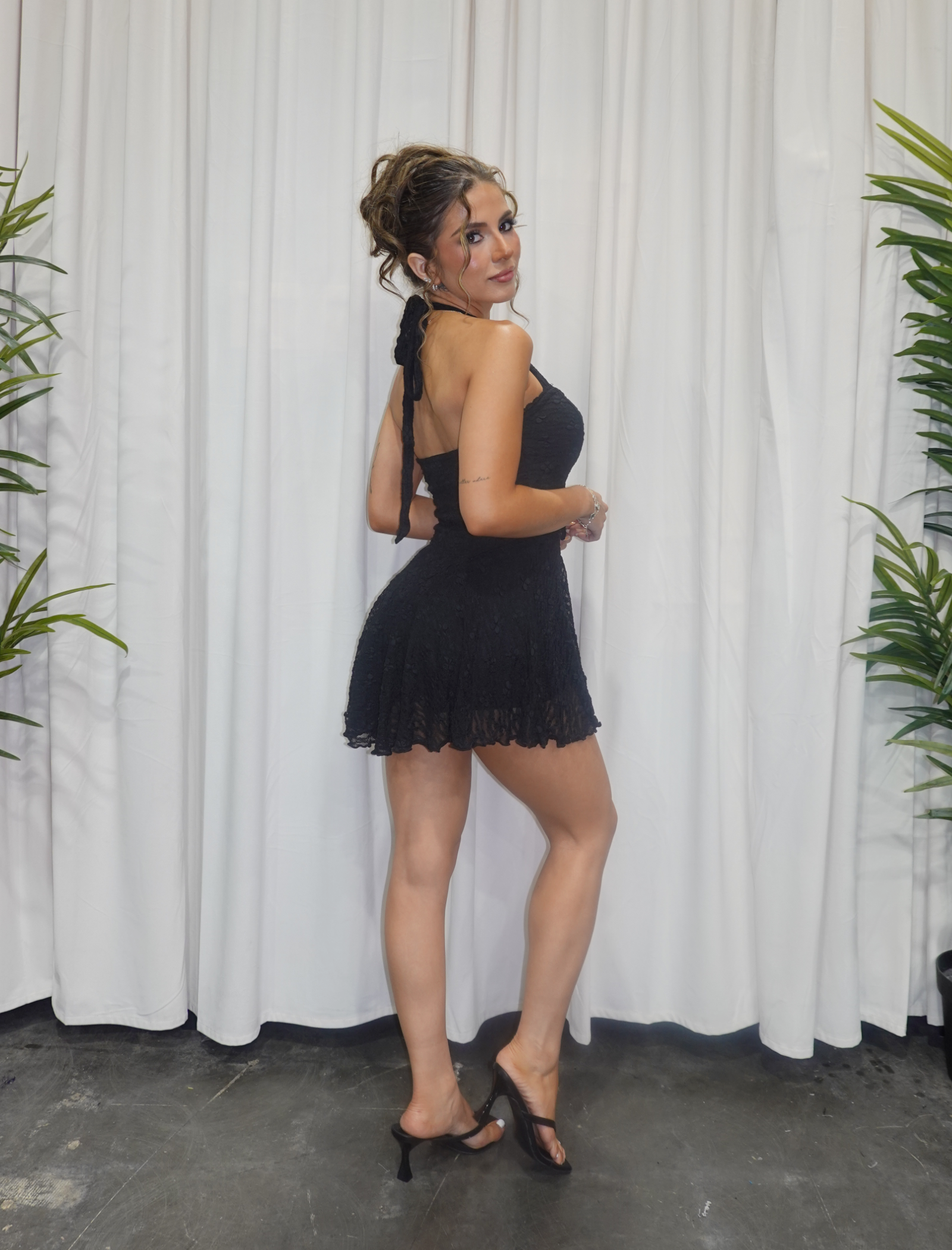Serelle Halter Lace Romper (Black)