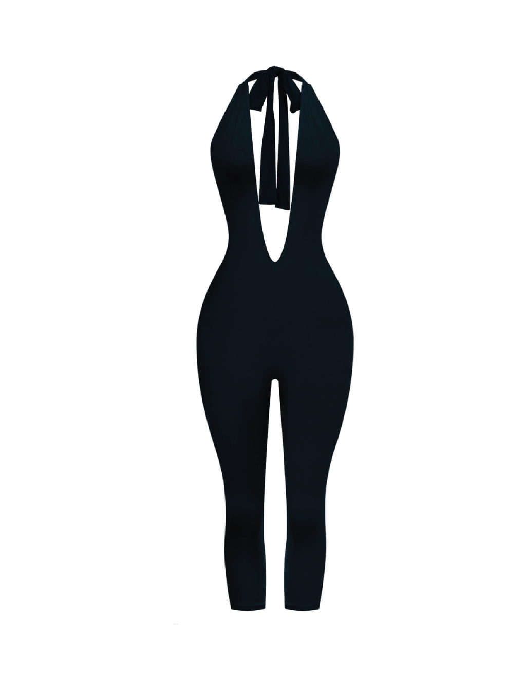 Naylani Deep V Halter Jumpsuit (Black)