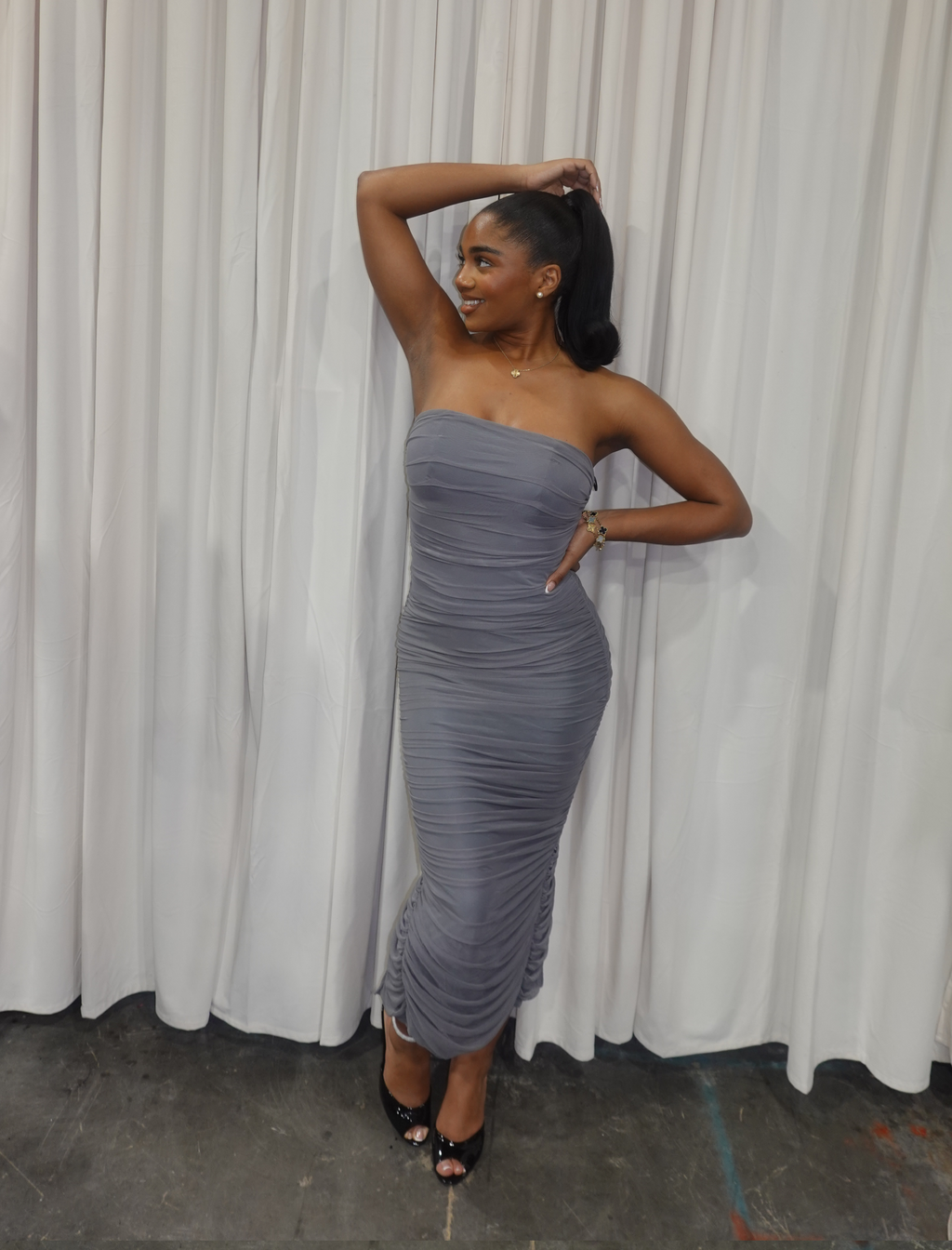 Vesper Tube Mesh Maxi Dress (Charcoal Grey)