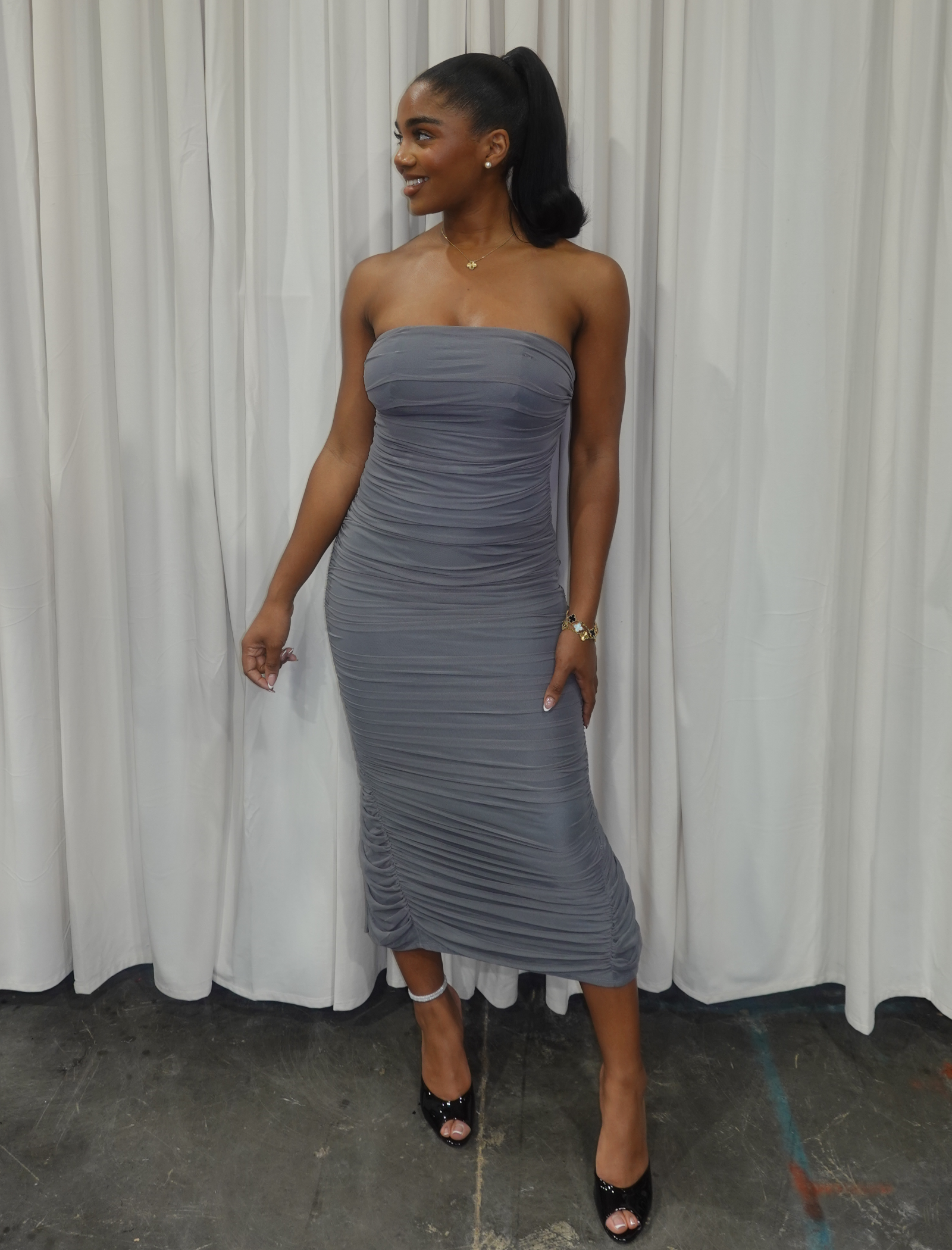 Vesper Tube Mesh Maxi Dress (Charcoal Grey)