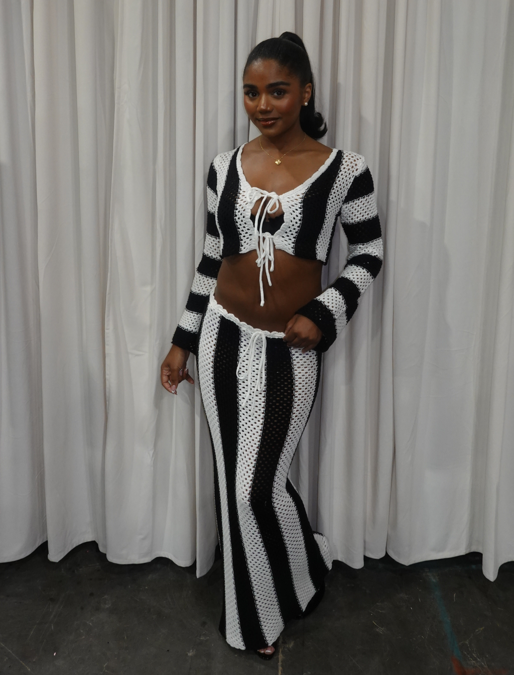 Bianca Crochet Skirt Set (Black/White)
