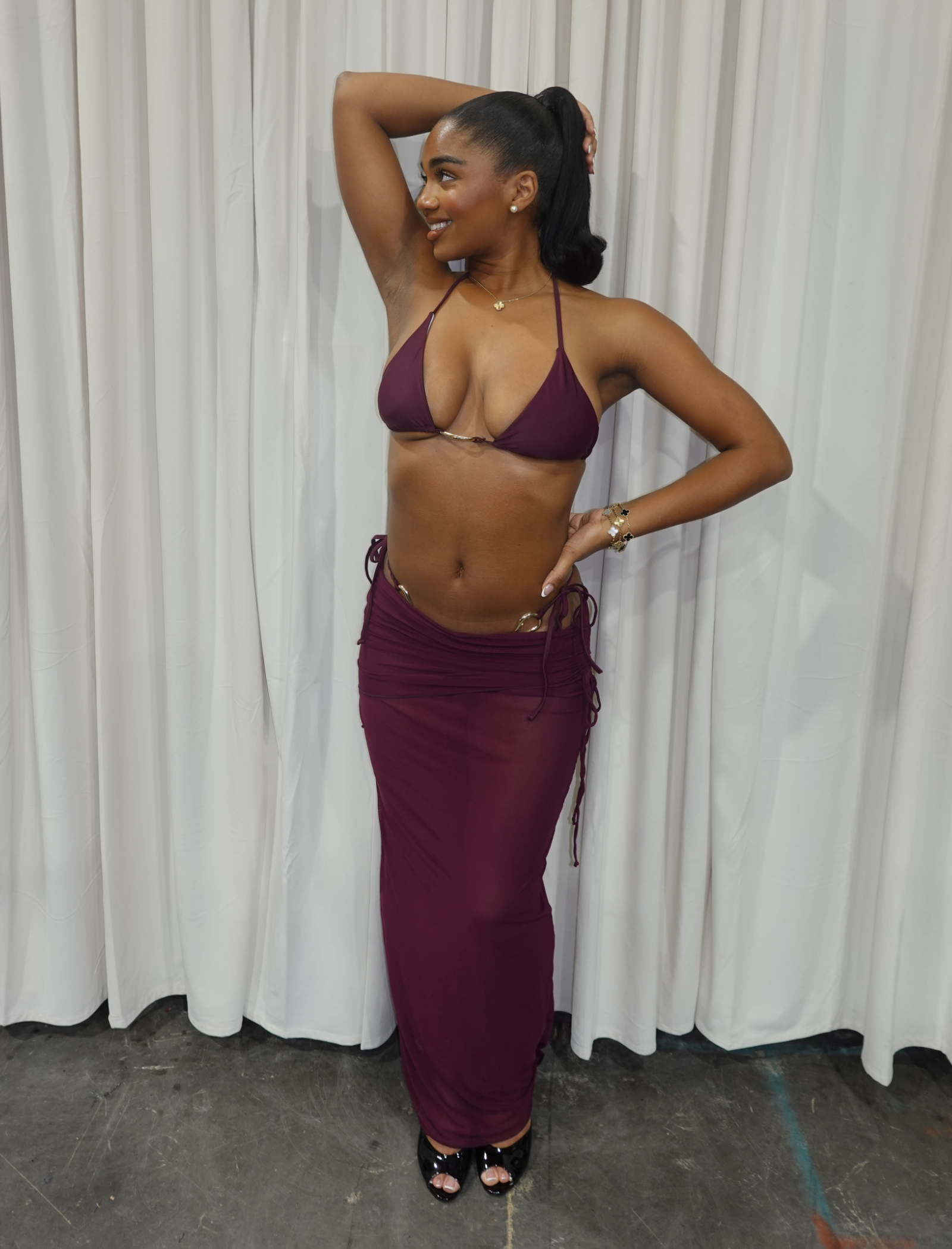 Lagoon Bikini Maxi Skirt Set (Maroon Red)