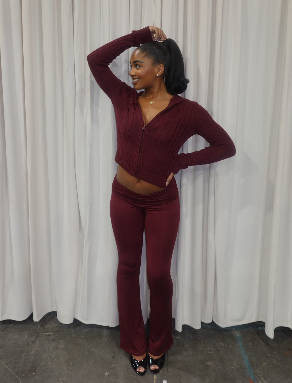 Mirna Cable-knit Sweater (Burgundy Red)
