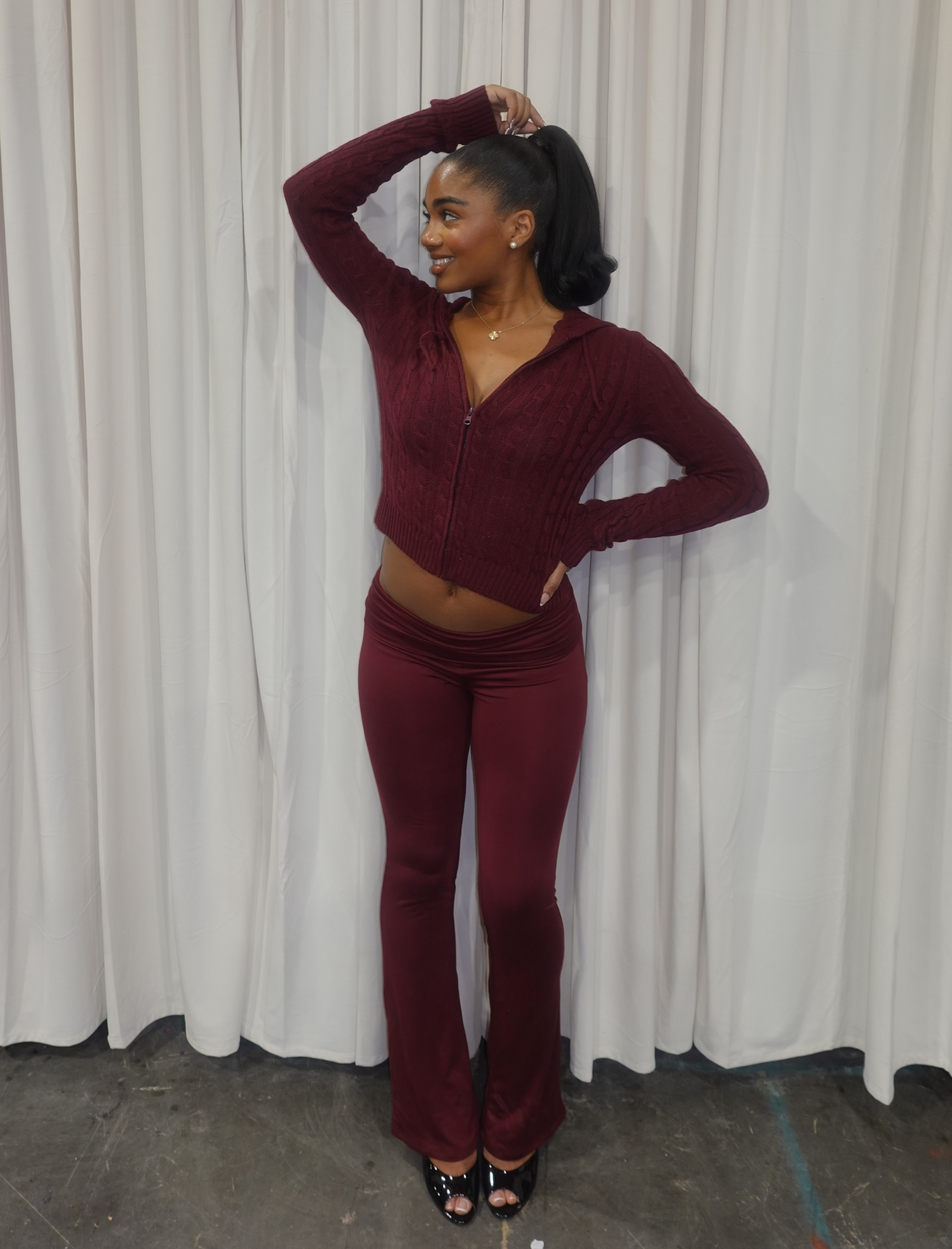 Mirna Cable-knit Sweater (Burgundy Red)