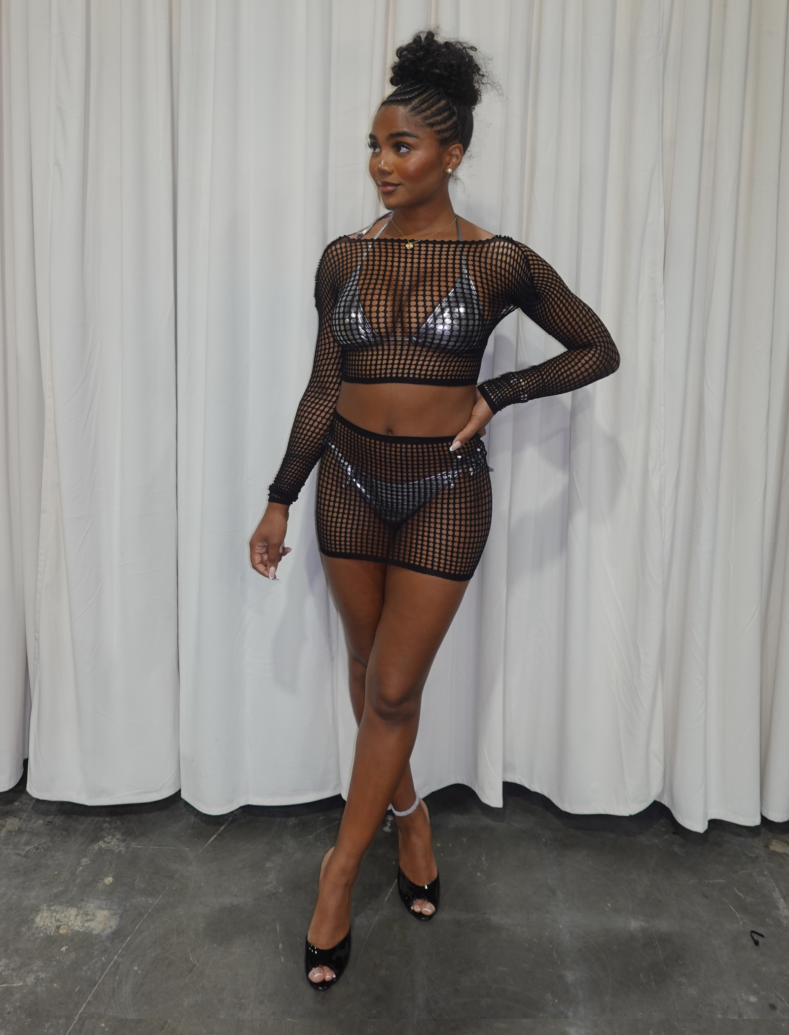 Sommer Fishnet Skirt Set (Black)
