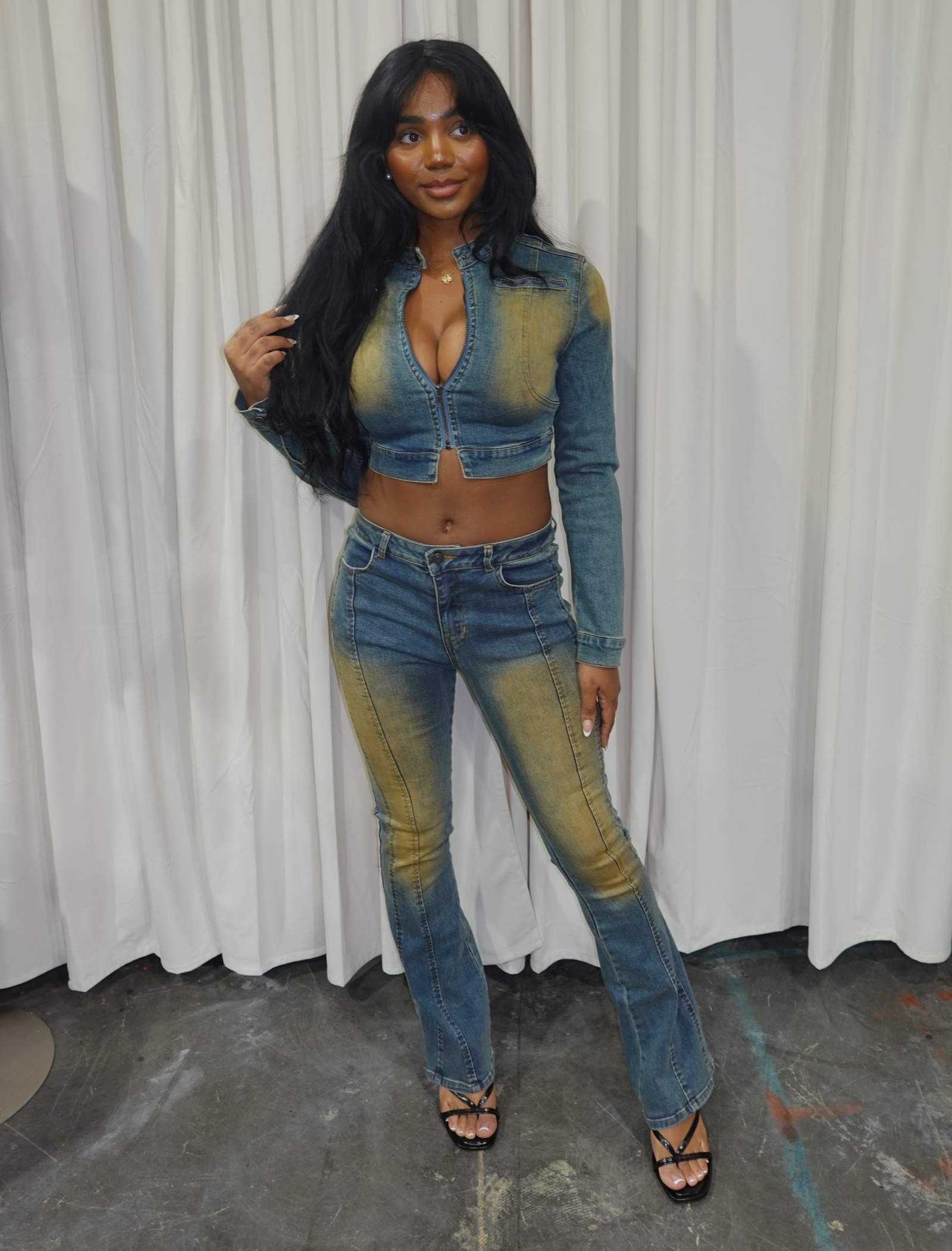 Blake Denim Pants Set (Acid Blue)