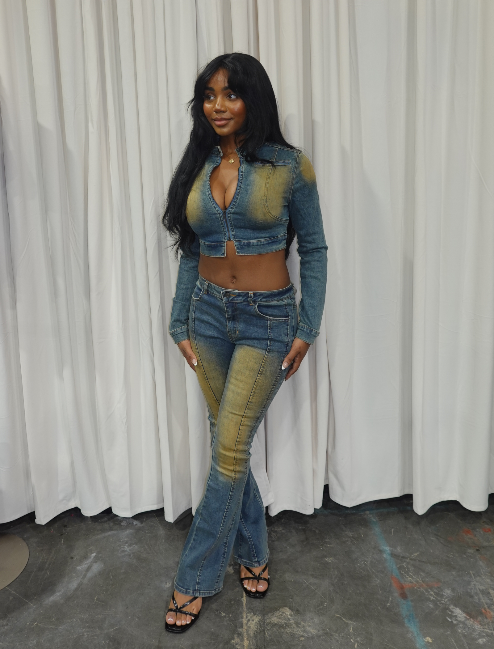 Blake Denim Pants Set (Acid Blue)
