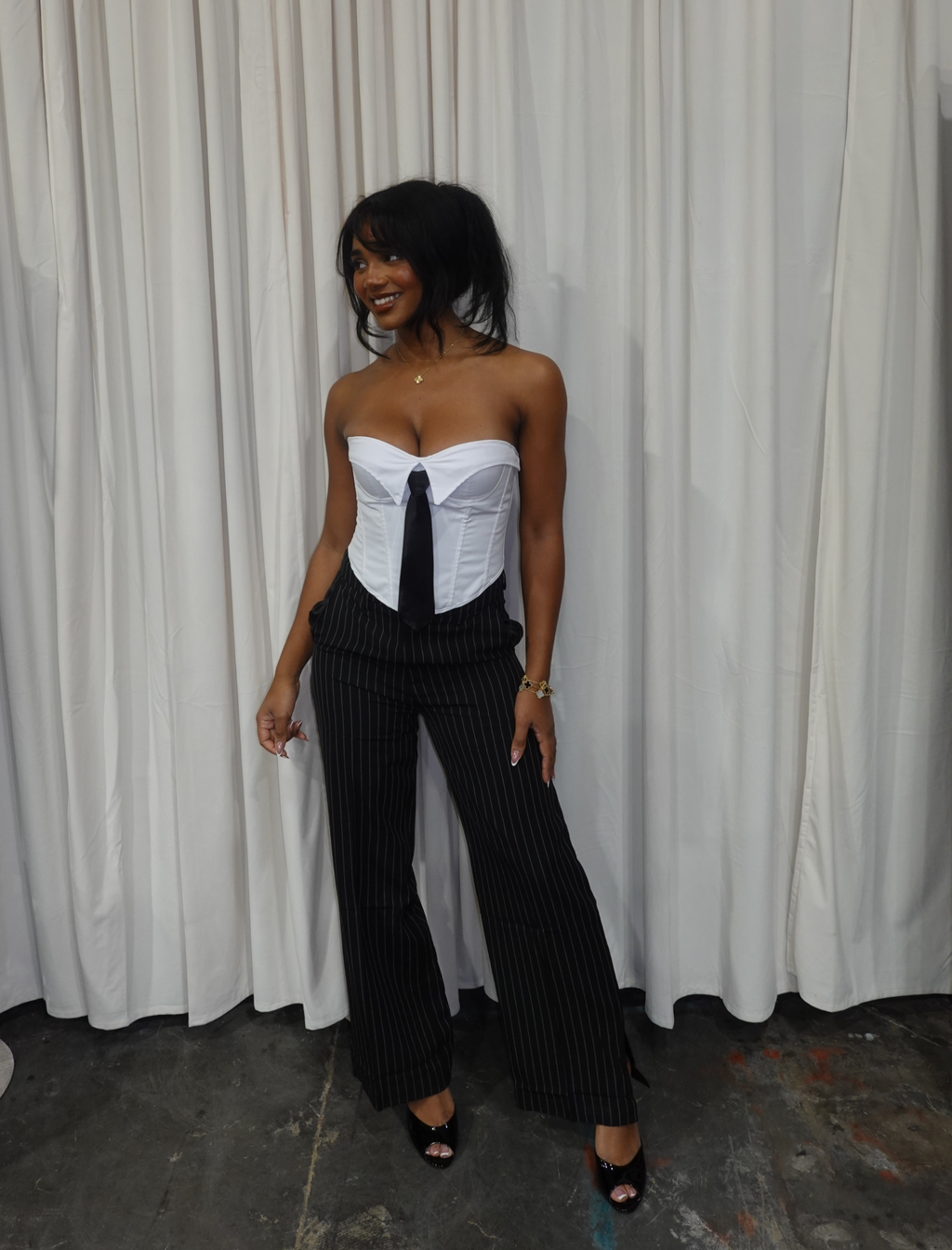 Elowen Trousers (Black Pinstripe)