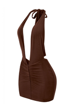 Load image into Gallery viewer, Dayana Deep V Mini Dress (Chocolate Brown)