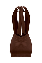 Load image into Gallery viewer, Dayana Deep V Mini Dress (Chocolate Brown)