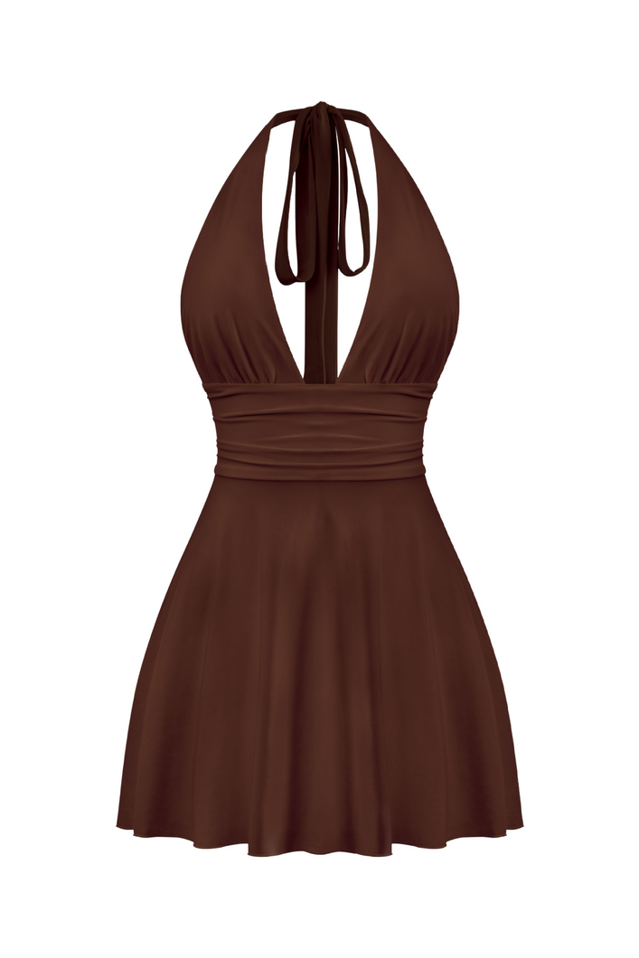 Winter Halter Mini Dress (Brown)