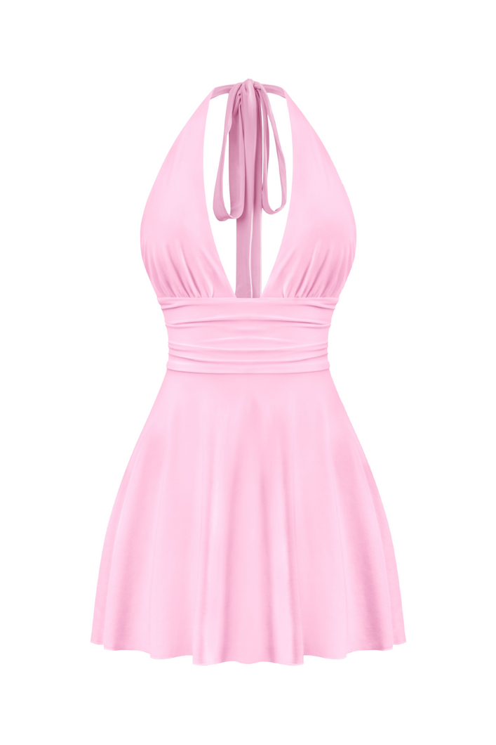 Winter Halter Mini Dress (Pink)