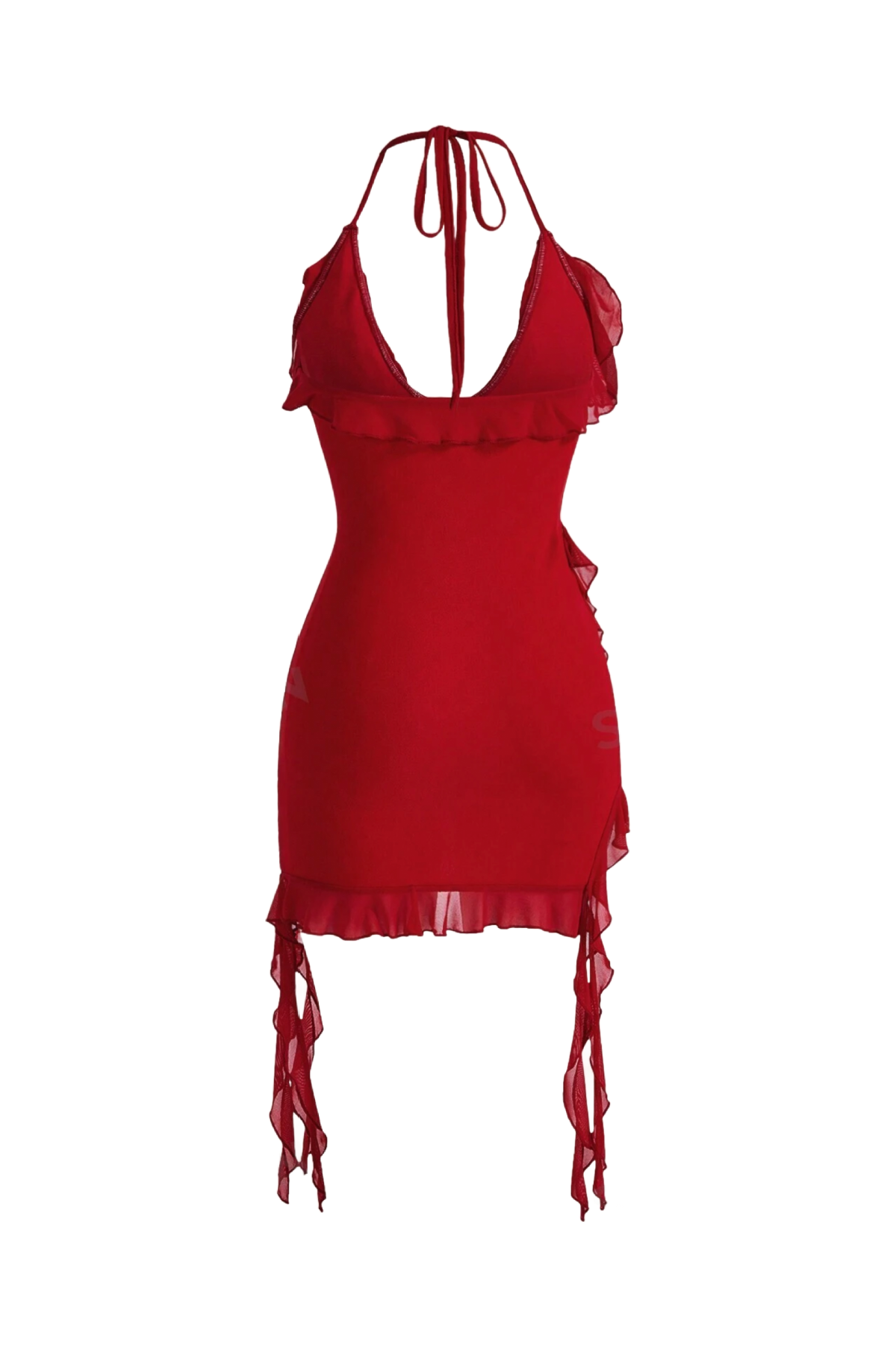 Abigail Halter Ruffle Dress (Red)
