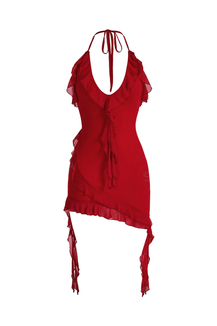 Abigail Halter Ruffle Dress (Red)