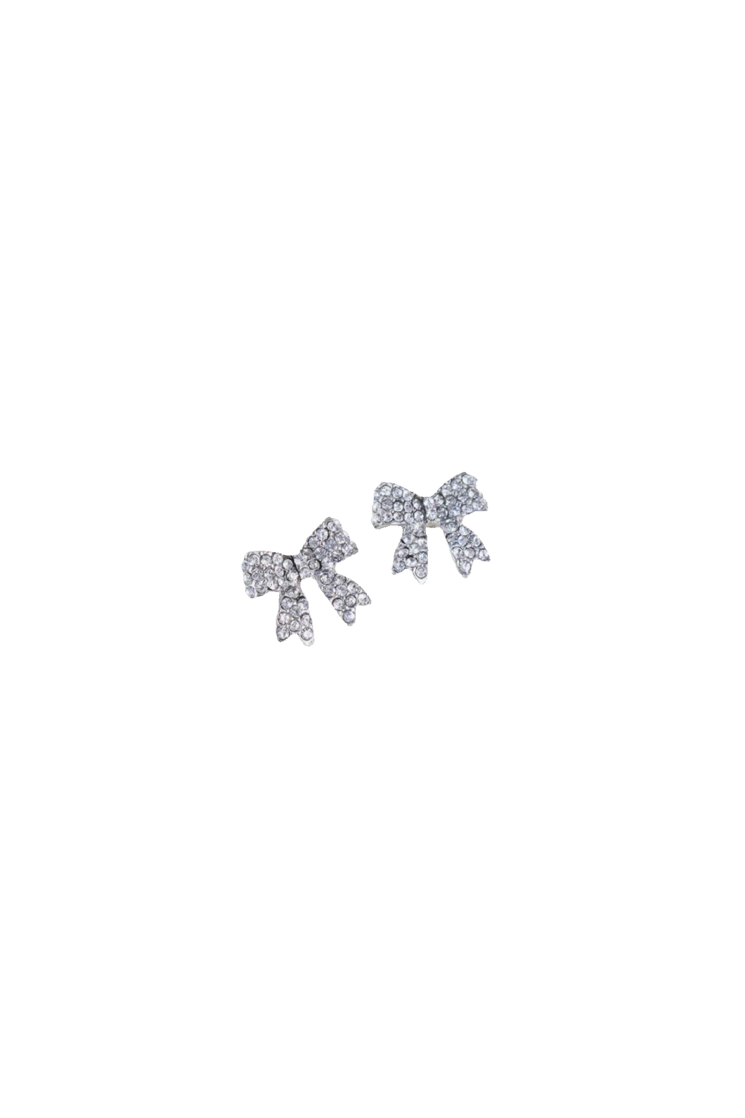 Rhinestone Bow Earrings (Silver)